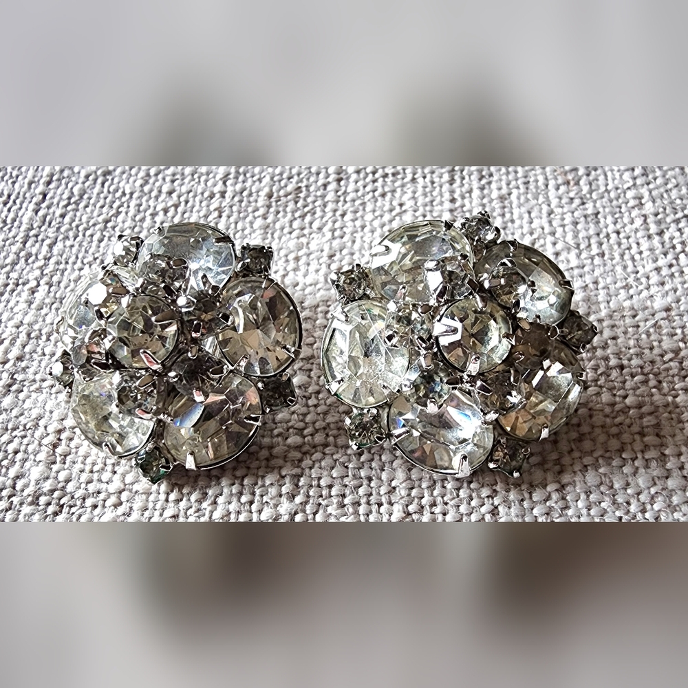 Vintage-Inspired Weiss Silver Gemstone Cluster Earrings